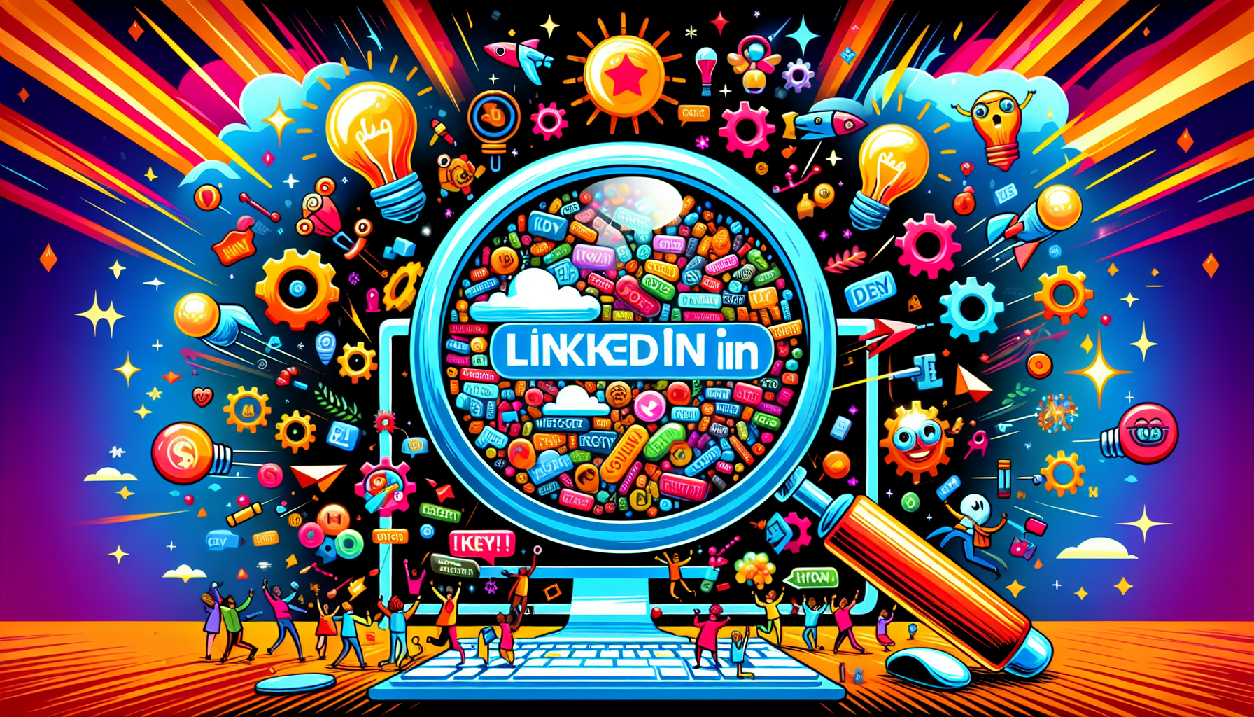 An illustration of tools for finding effective LinkedIn keywords.