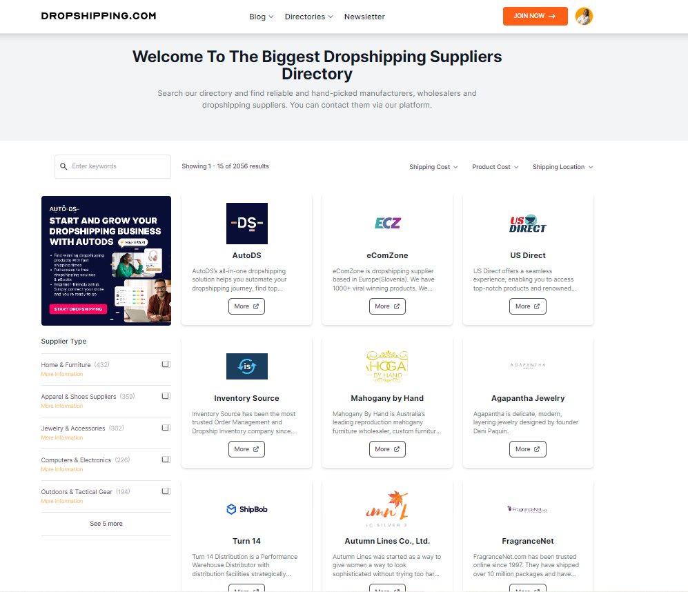 Dropshipping.com supplier directory can help you find UK dropshipping suppliers