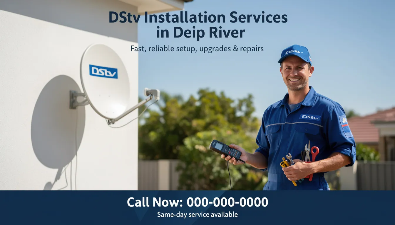 This image showcases a team of skilled technicians providing DStv installation services in Diep River, highlighting their expertise in setting up satellite dishes and ensuring optimal signal reception for the best viewing experience. The scene reflects a commitment to quality service and competitive pricing, catering to both residential and commercial customers.