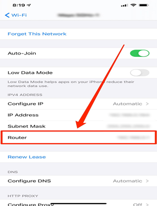 Router IP address on iPhone