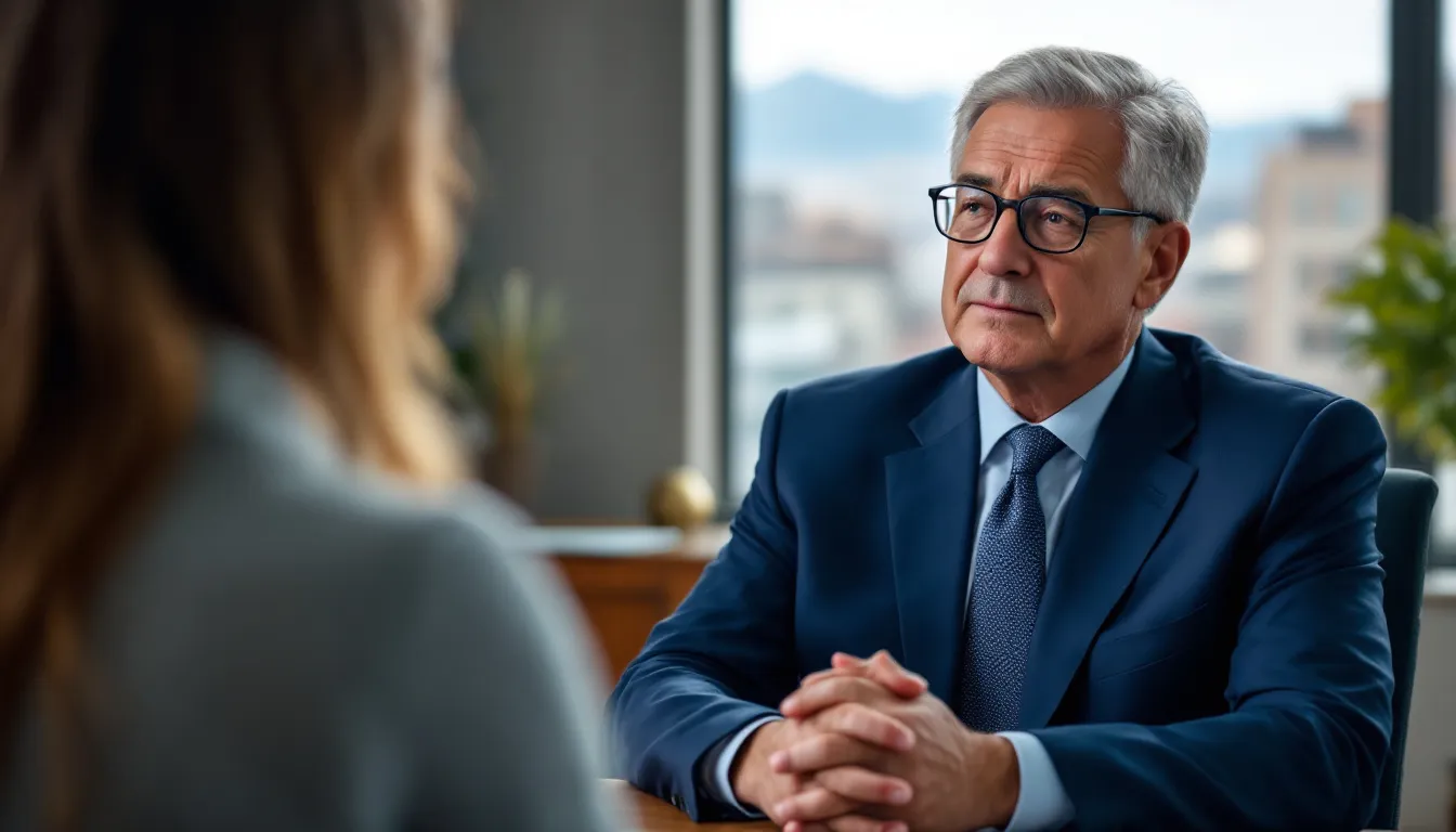 A blurred image of a Colorado workers compensation attorney meeting with a potential client.