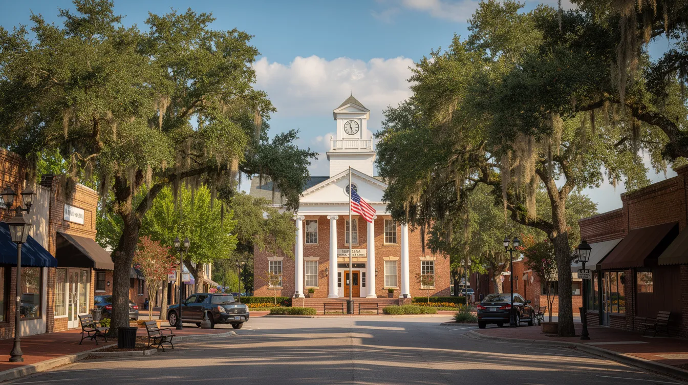 The image depicts a picturesque Louisiana courthouse surrounded by lush trees under a clear blue sky, capturing the charm of the downtown area. This serene scene reflects the vibrant community life, where residents may seek information about social security disability benefits for those affected by heart conditions and other medical disabilities.