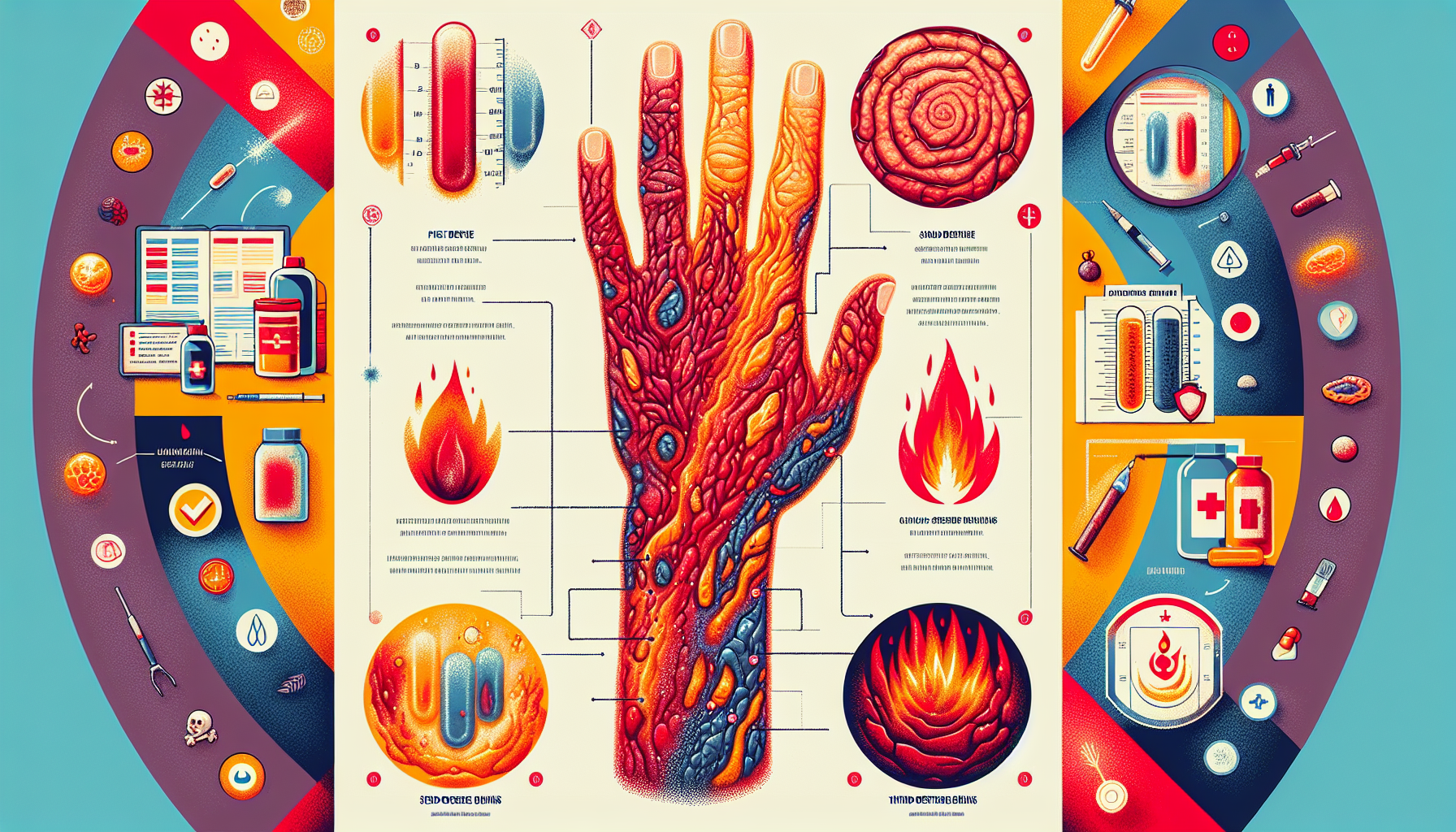 An illustration depicting various types of burn injuries.