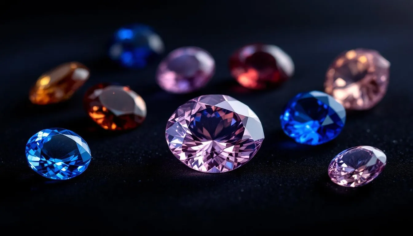 A collection of unique sapphire colors including blue and padparadscha sapphires.