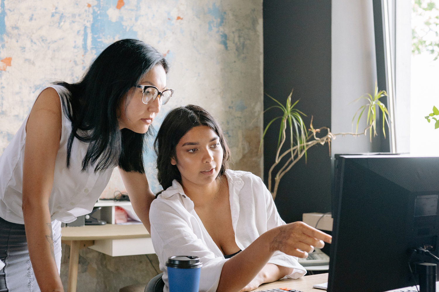 Two colleagues working together.