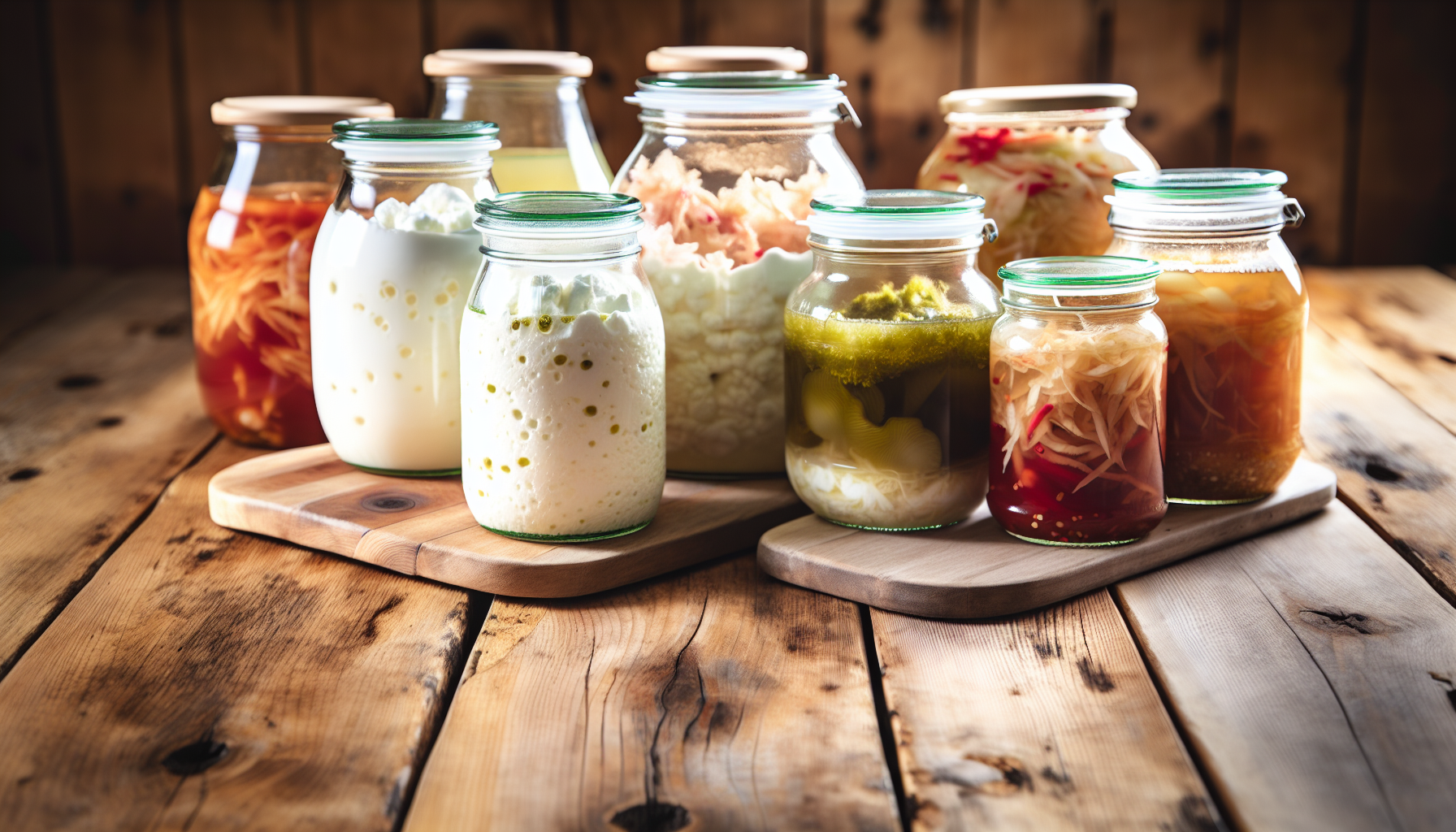 Jars of homemade fermented foods