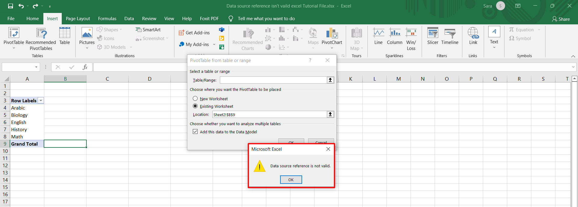 A Reference Isn'T Valid Excel Error