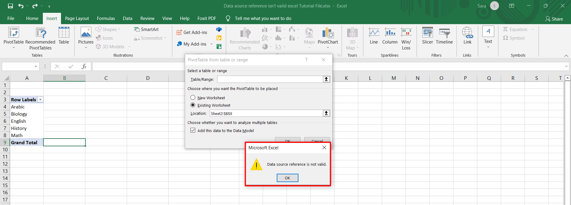 invalid reference error in excel