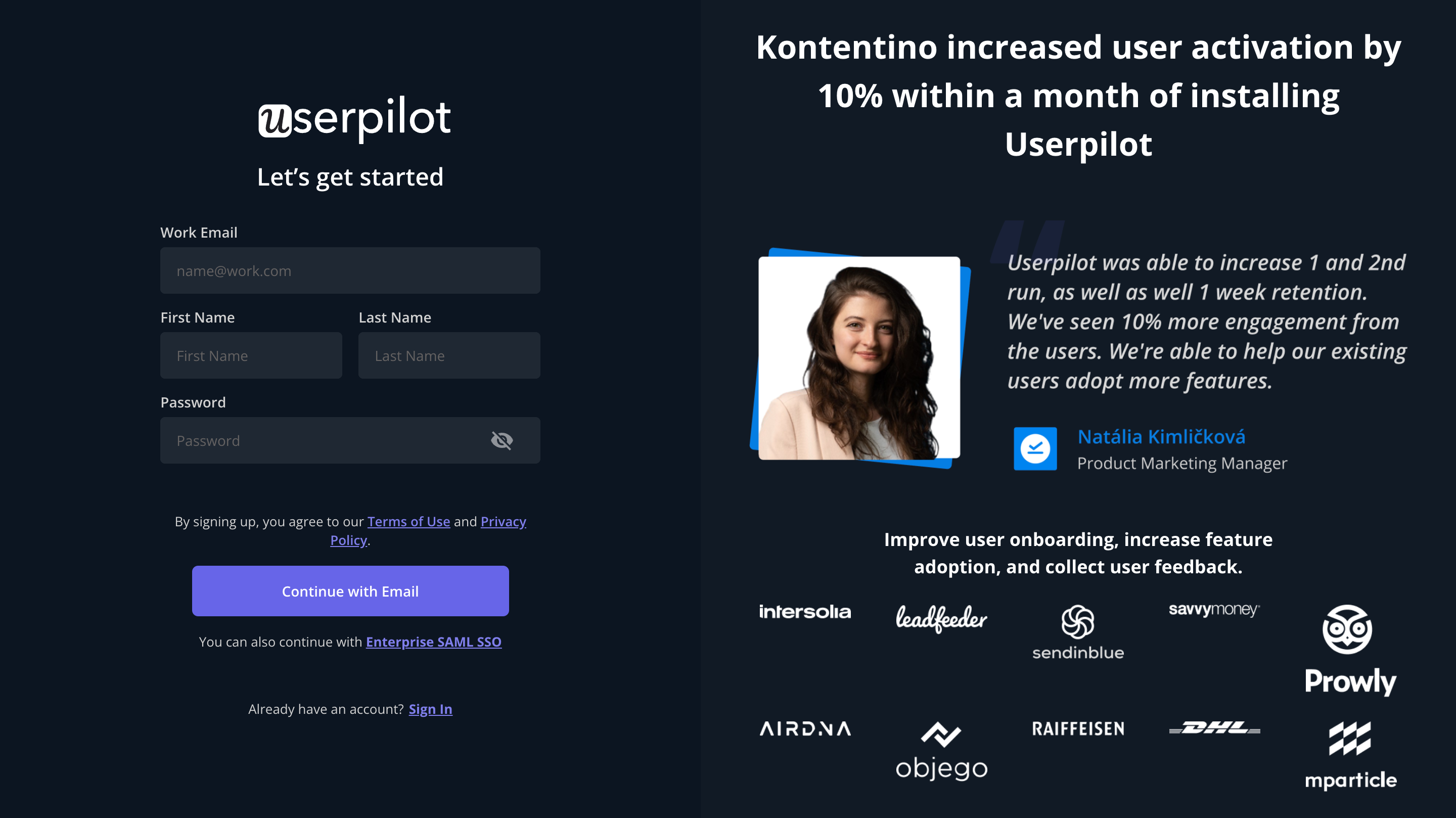 Userpilot sign-up page 