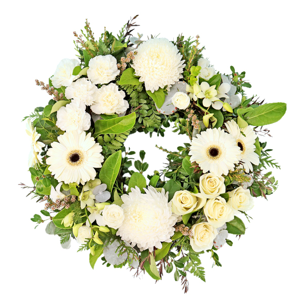 A sympathy funeral wreath to honour a family member