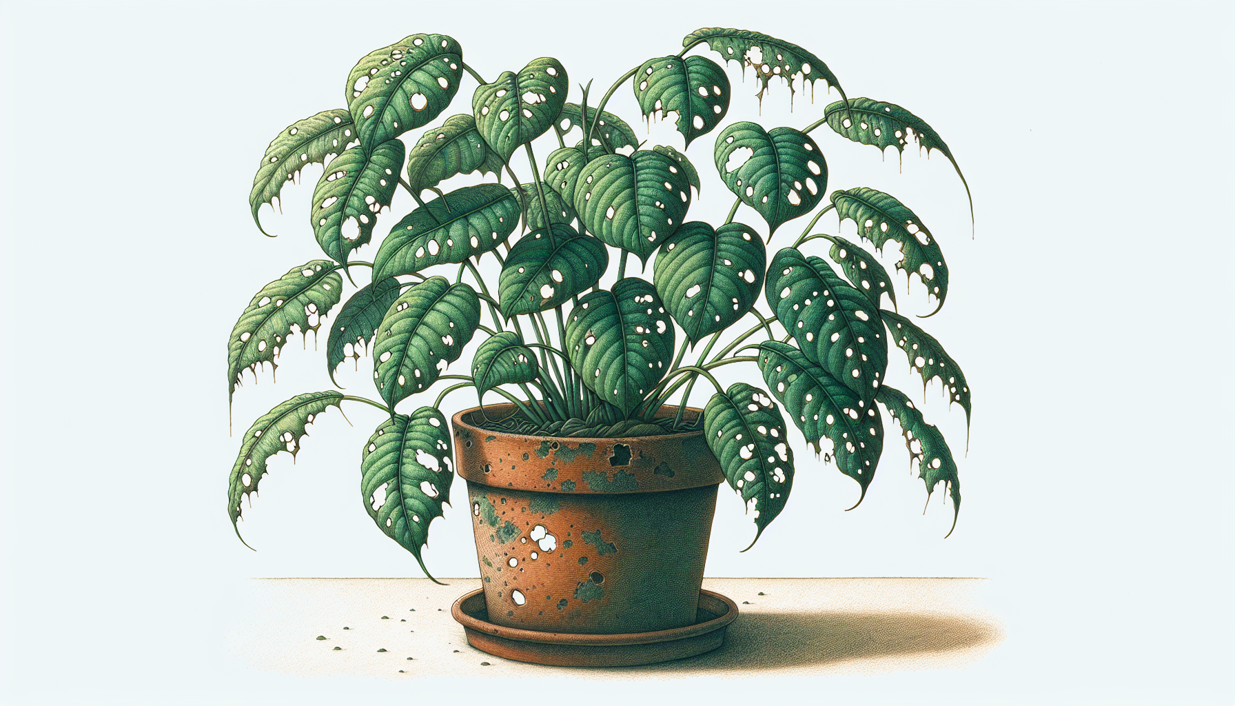 Illustration of indoor plant with holes in the leaves