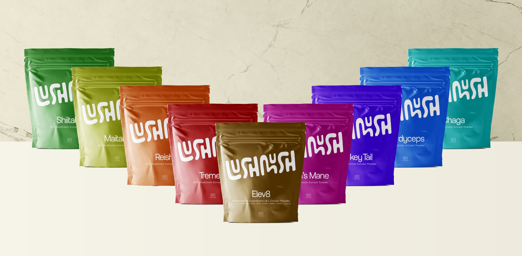 Lush Mush mushroom powder supplements range