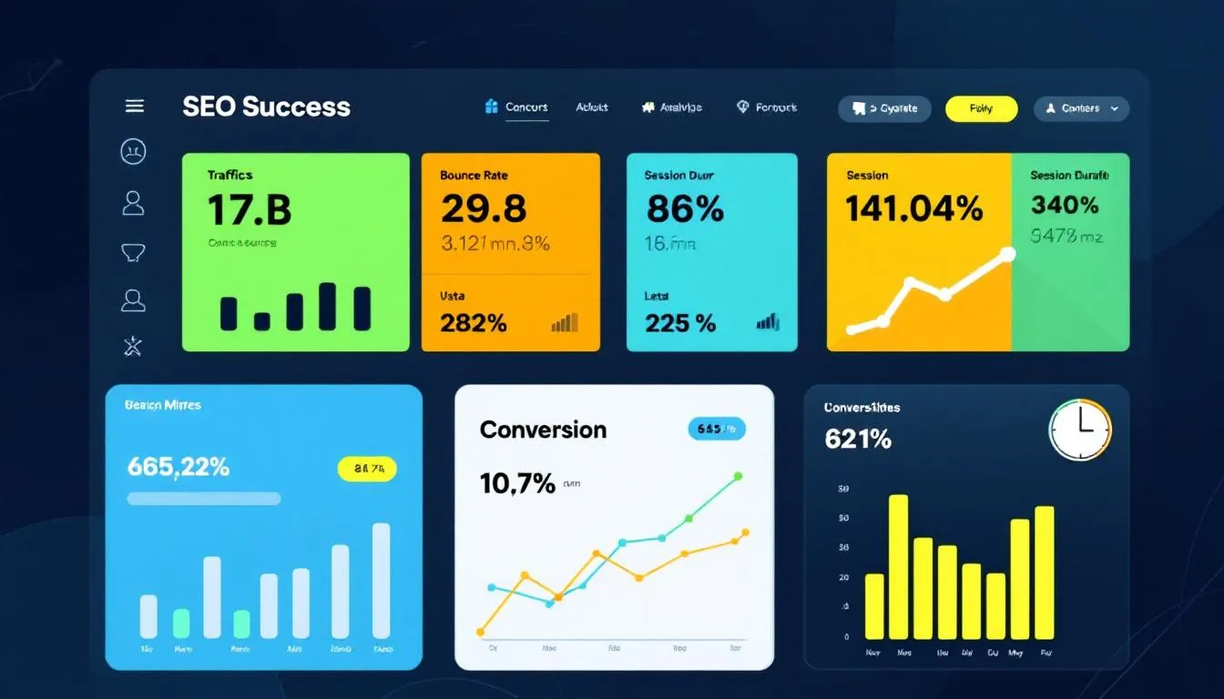 An analytical dashboard showing data analytics for SEO success, with focus on user behavior.
