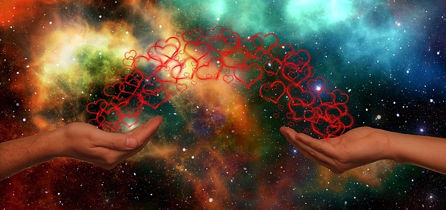 universe, hand, hearts
