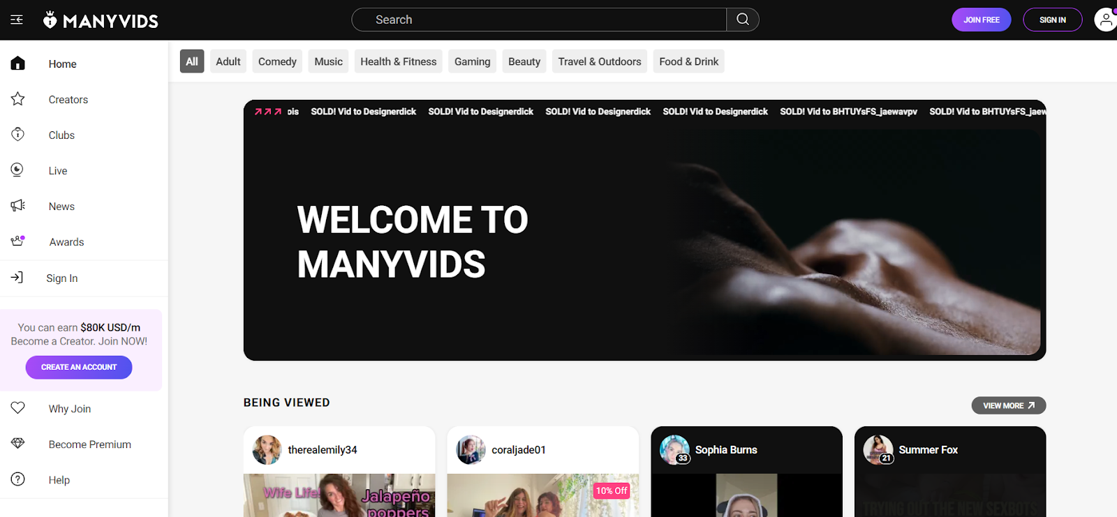 MANYVIDS platform offering creators a way to earn, an alternative to OnlyFans.