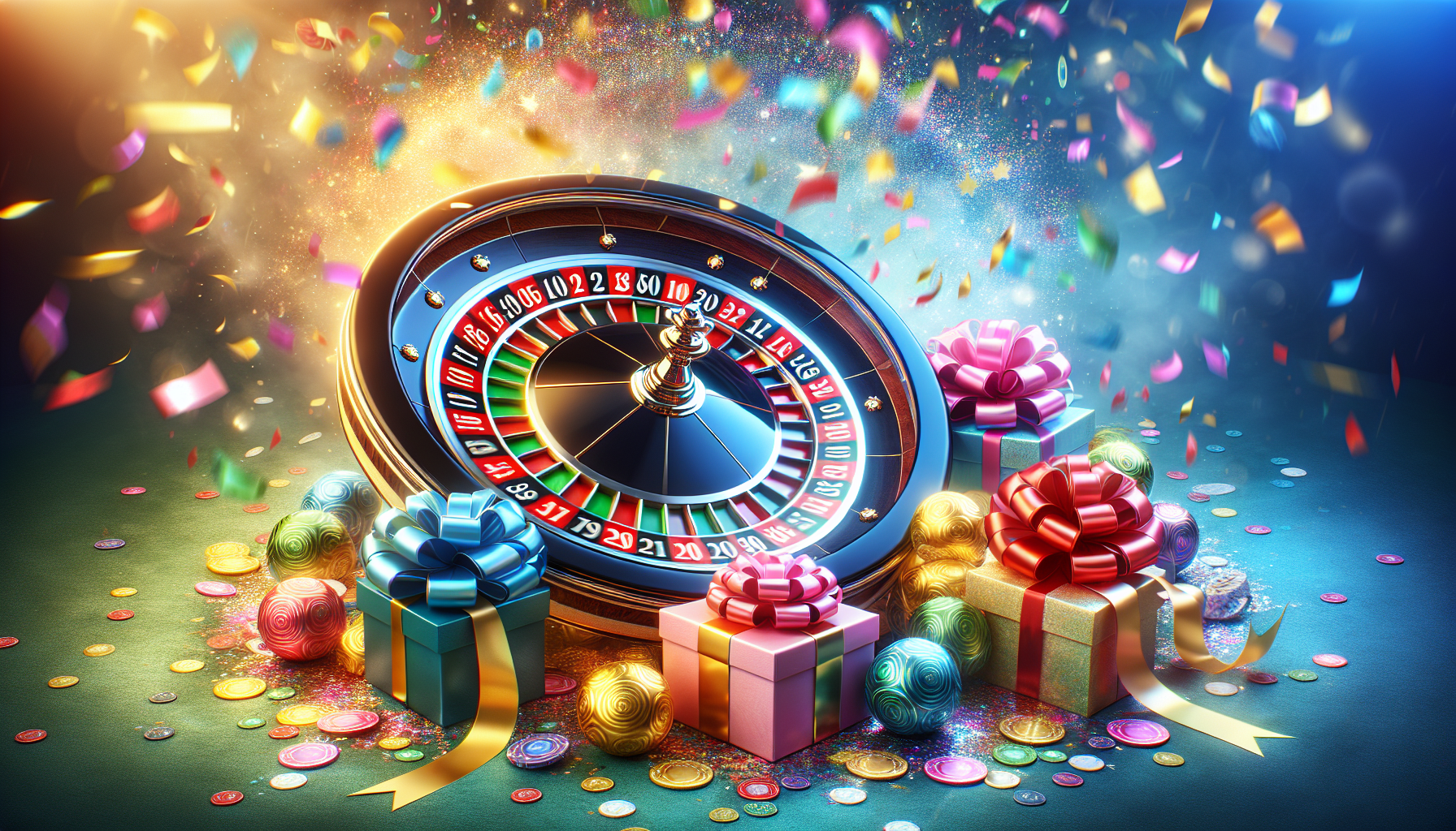 Ilustración de una ruleta de casino con bonos de cumpleaños