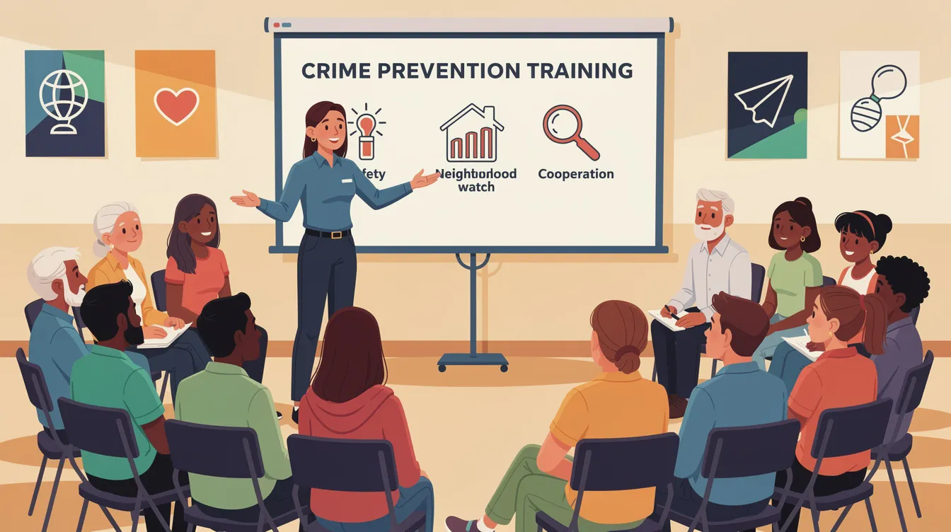 A training session with community members learning about crime prevention.