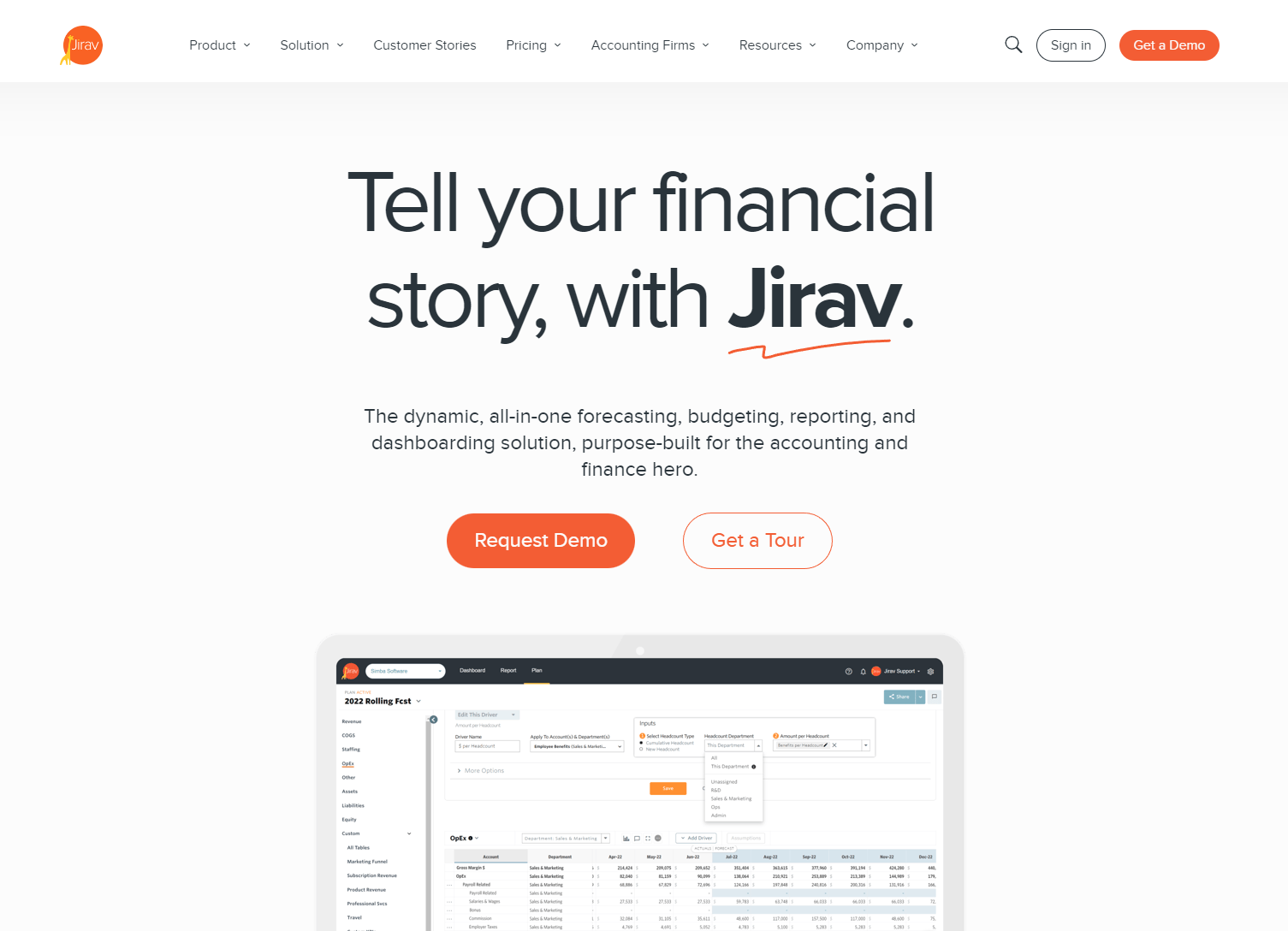 Image alt : Jirav is a forecasting, budgeting, and financial model solution.