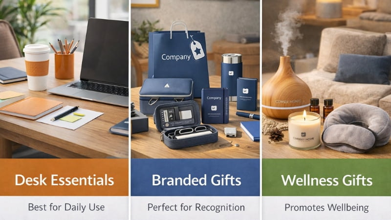 Corporate gift ideas overview: desk essentials, branded gifts, wellness gifts