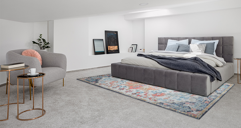 An Artiss Yasmin floor rug placed under the bed adds much needed artistic flair and gives your feet something nice to wake up to in the morning.