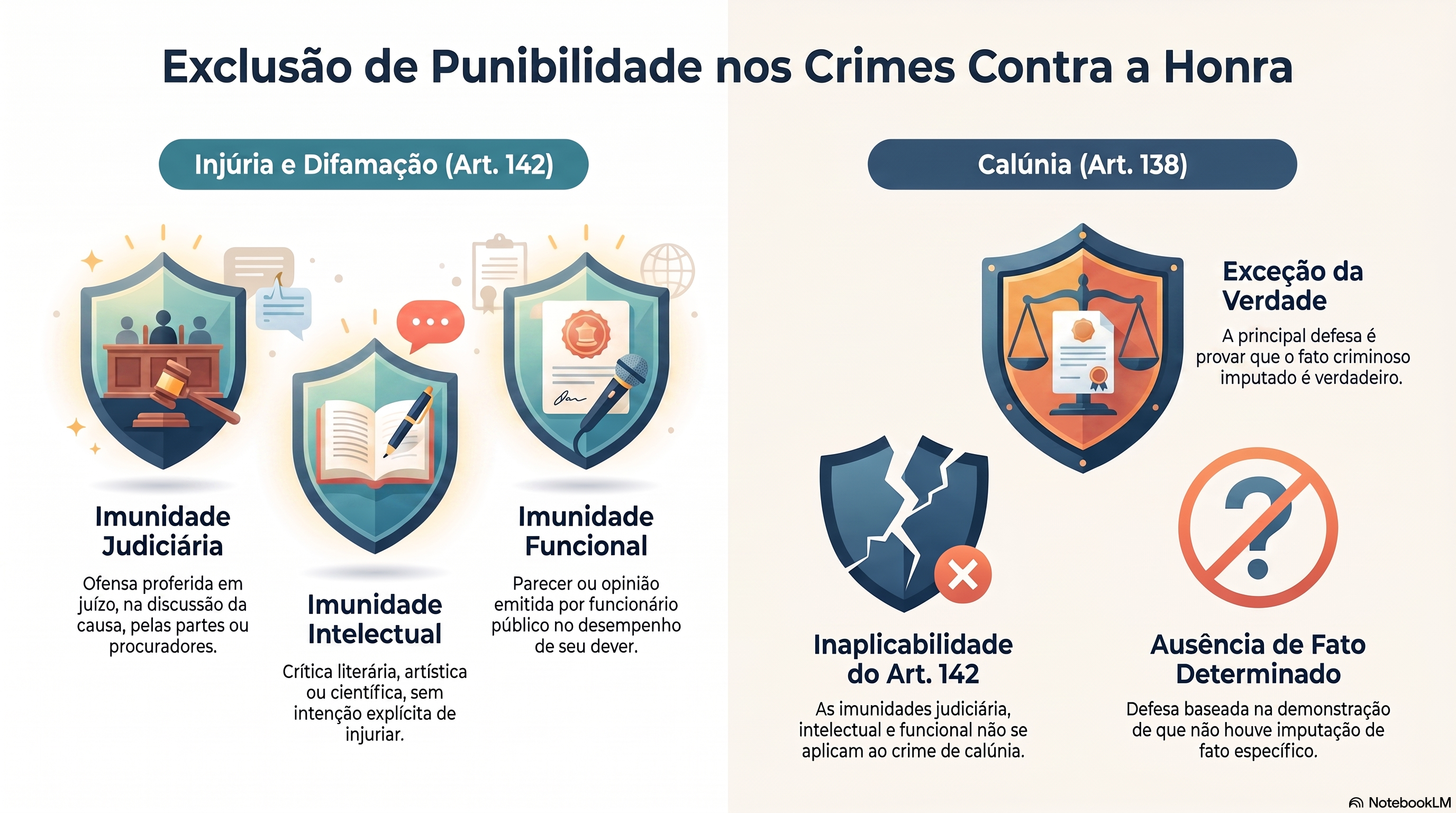Quais são as causas que excluem a punição da injúria e da difamação na lei?