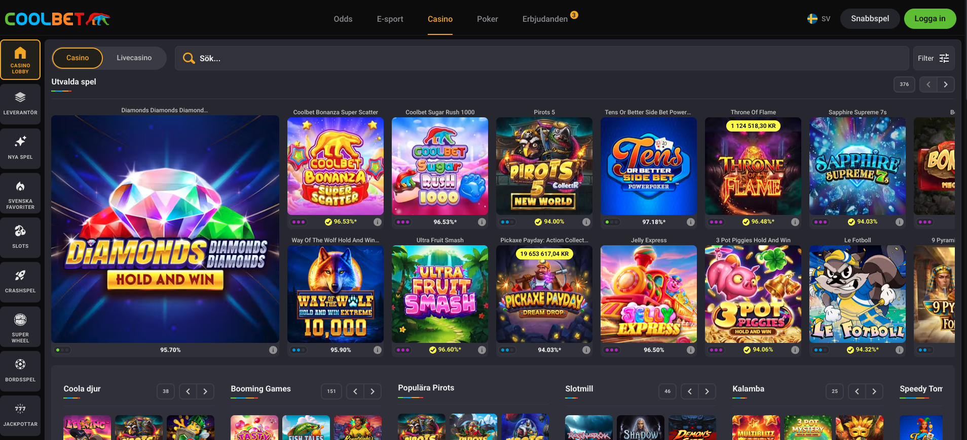 Coolbets casino online med spelautomater, jackpottar och live casino, ett alternativ bland svenska casinon för många spelare.