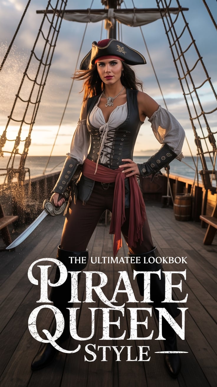 Pirate lady pinterest pin, save it for later, search online for the best outfits and shop early