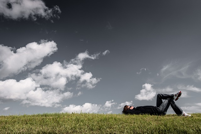 man, grass, lying