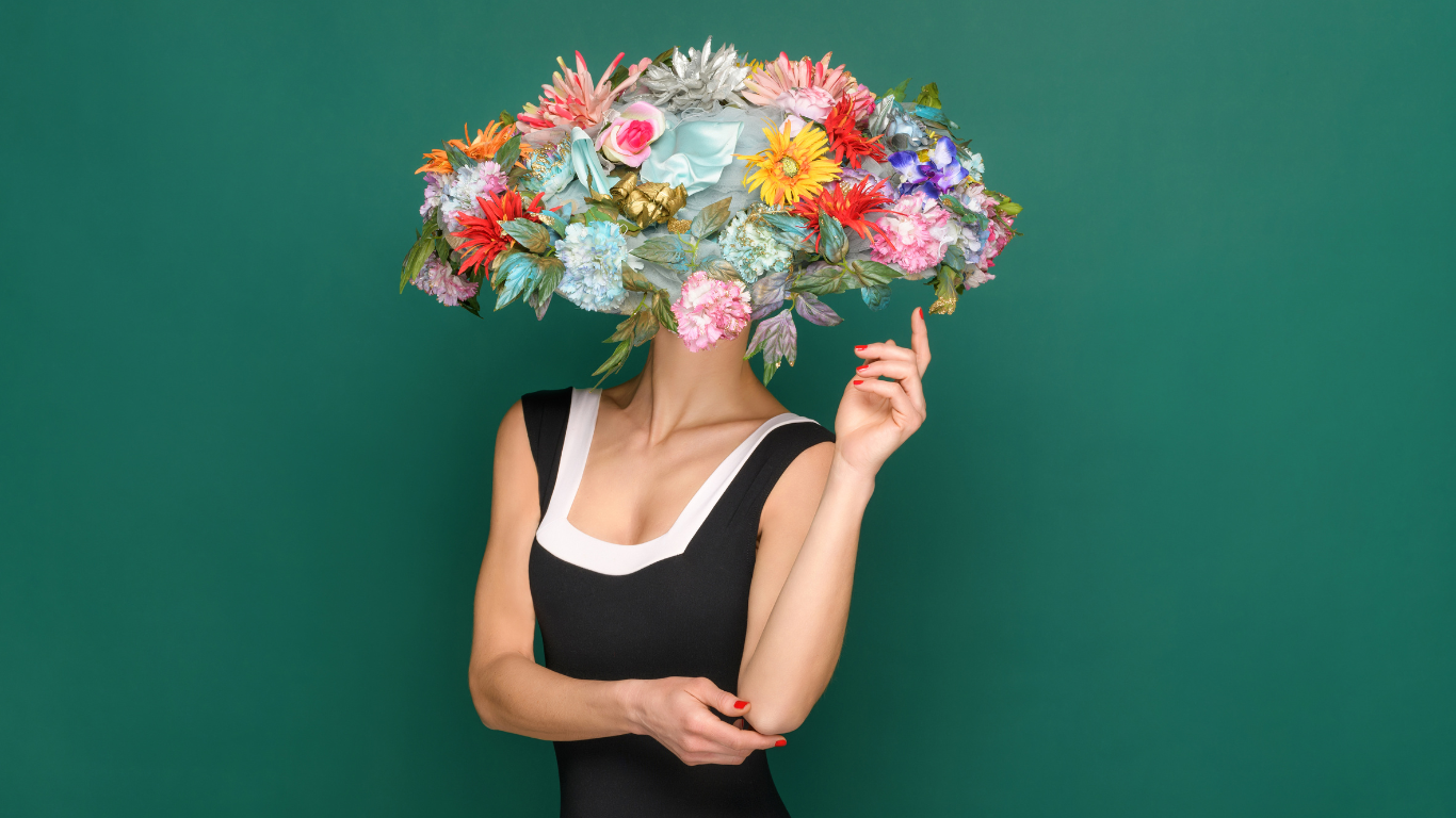 woman wearing hat of flowers