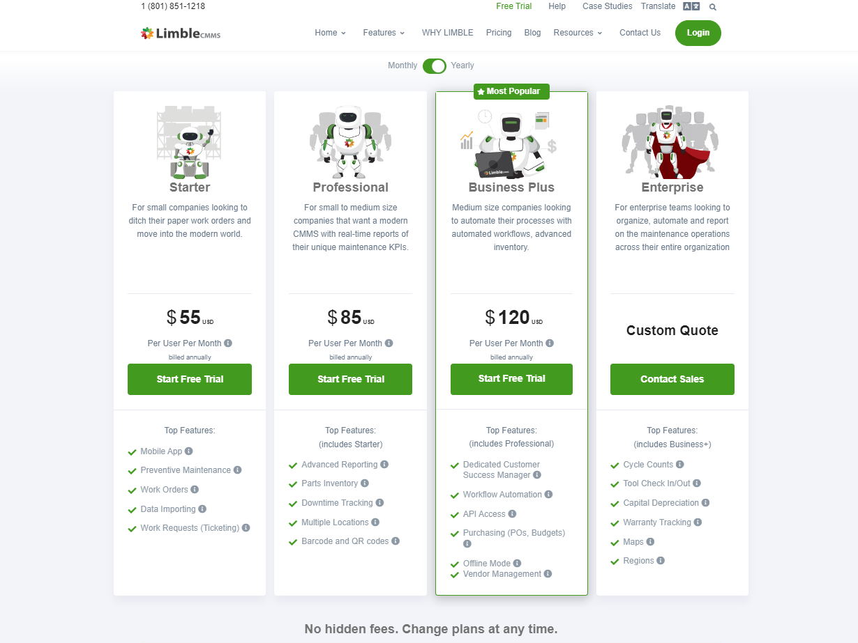 Limble CMMS Yearly Pricing