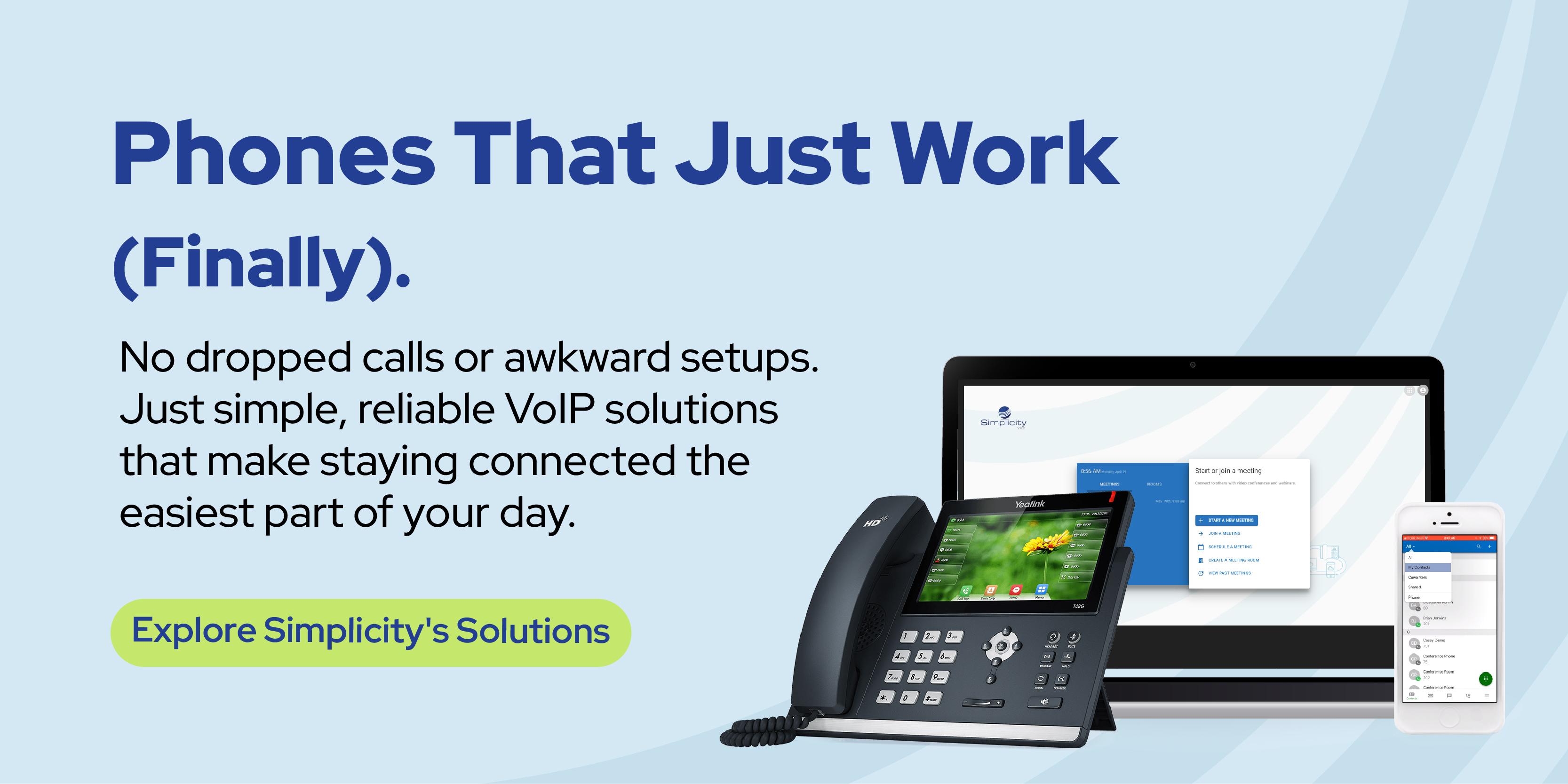 Simplicity VoIP banner promoting better service communications for senior living. Not just a new Vonage box