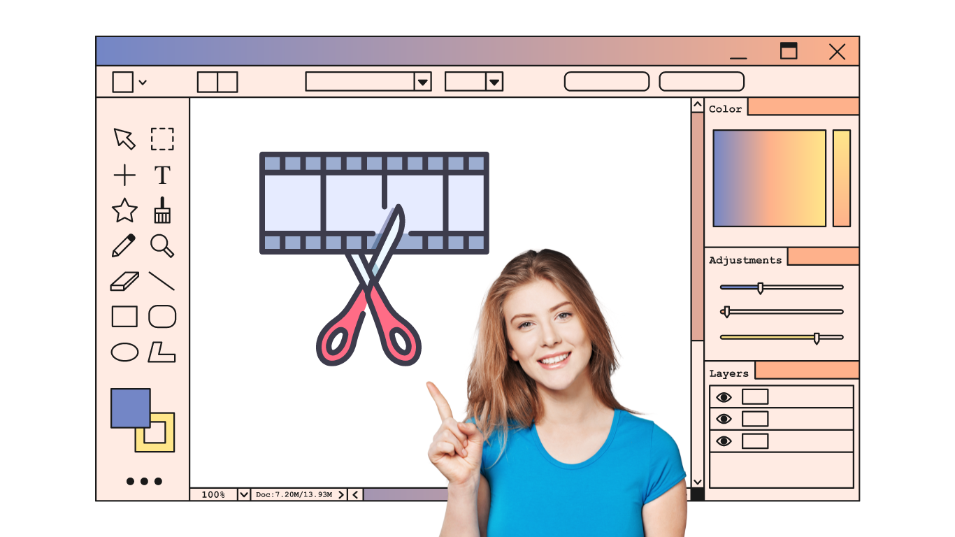 a woman showing the editing tool for banners