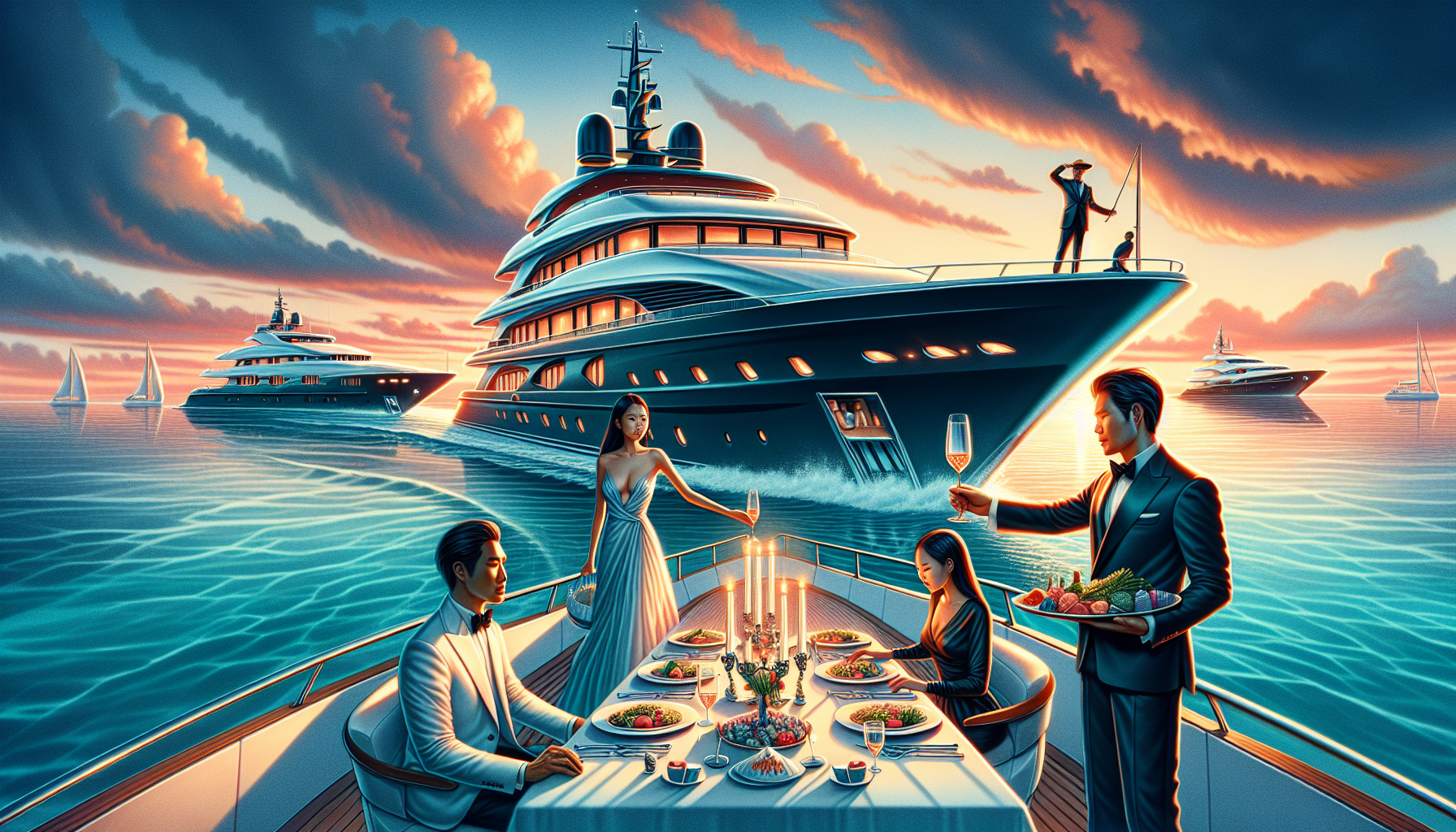 Illustration of a luxury yacht charter vacation