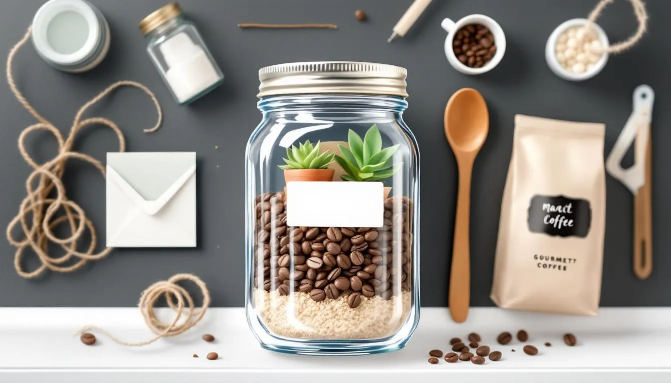 How to assemble your mason jar gifts, with supplies and layered contents visible.