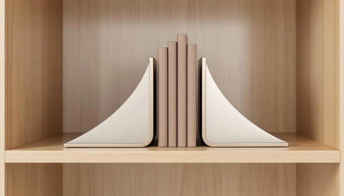 Decorative bookends enhancing a bookshelf, showcasing creative book display ideas.