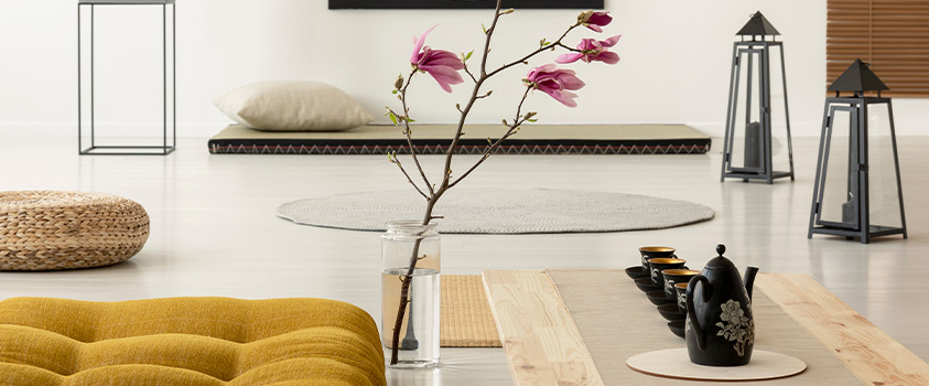 A Zen style home borrows decorating styles from Asia to create a balanced home with minimal decoration.