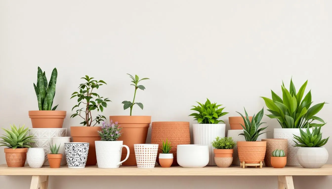 A variety of flower pots in different sizes, shapes, and colors are displayed, showcasing the beauty of container gardening. The image highlights both small and large containers, perfect for growing healthy plants, including vegetables and herbs, in small spaces like an apartment balcony. A variety of flower pots in different sizes, shapes, and colors are displayed, showcasing the beauty of container gardening. The image highlights both small and large containers, perfect for growing healthy plants, including vegetables and herbs, in small spaces like an apartment balcony.