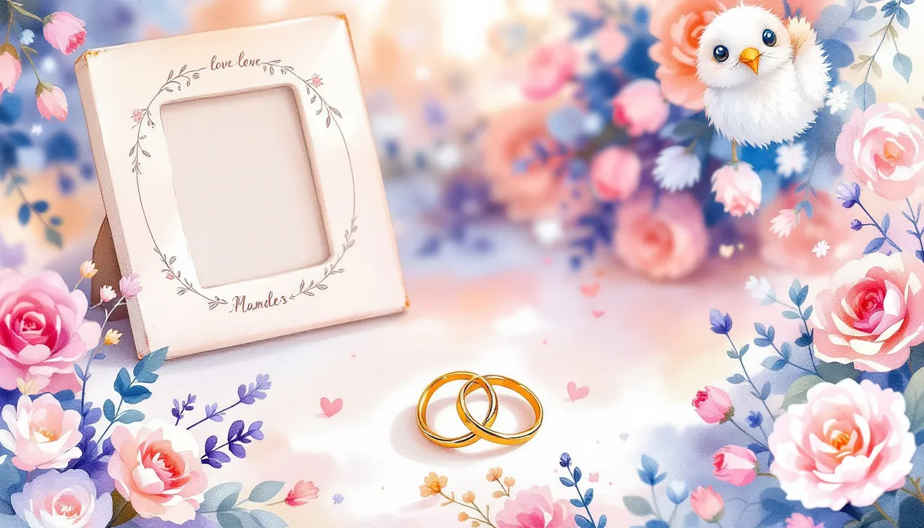 Sentimental keepsakes like engraved picture frames and love knot rings.