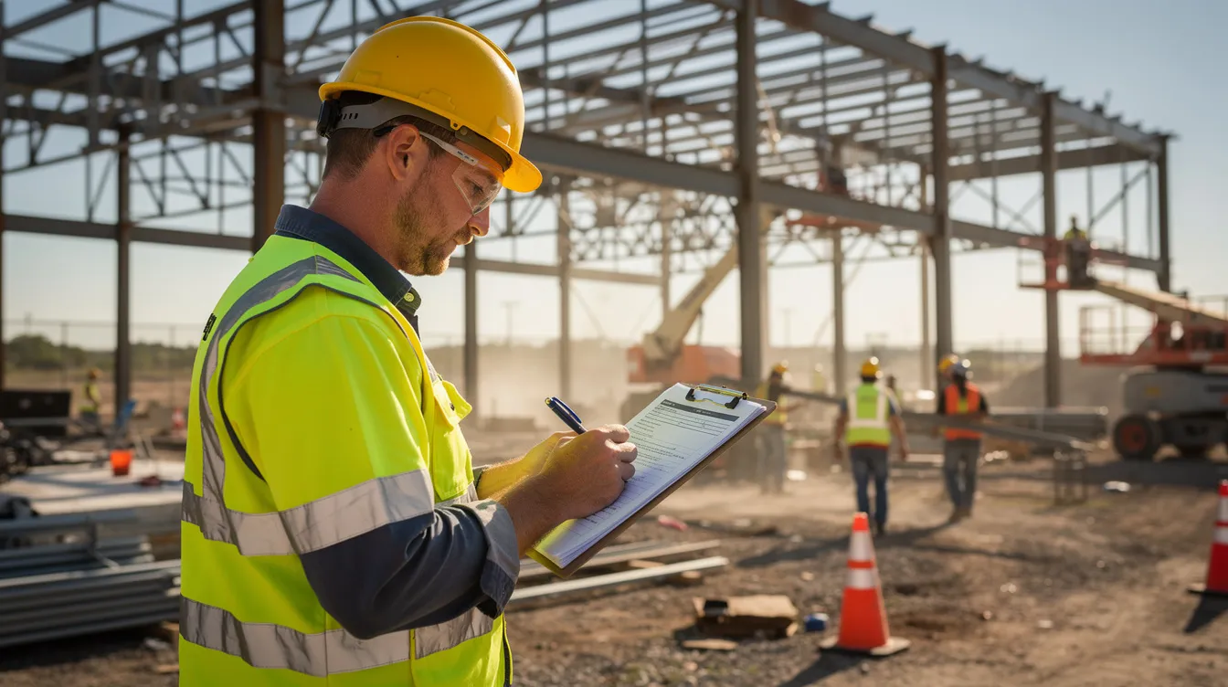 Construction supervisor documenting jobsite conditions on a commercial project.