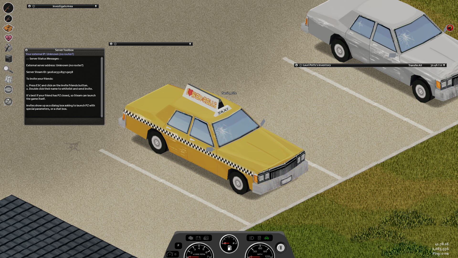 The player in the driver's seat with the dashboard on display.