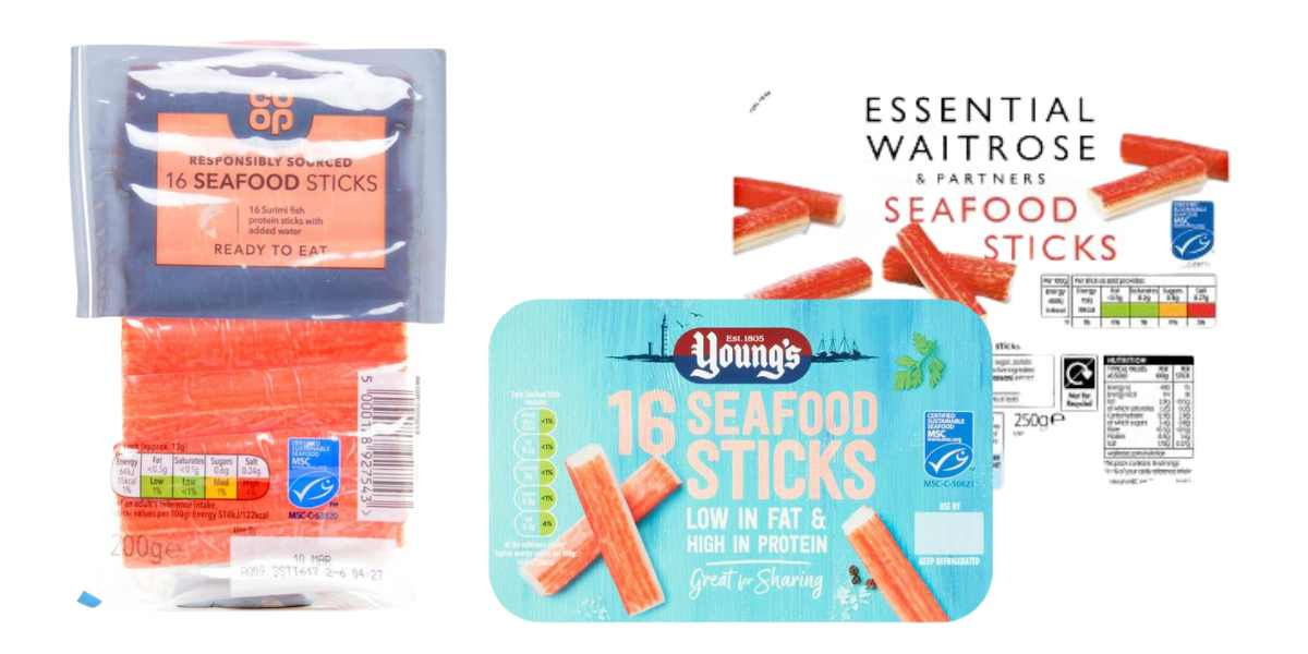 Imitation crab sticks, now called seafood sticks offer a low fat high protein low-cost travel snack