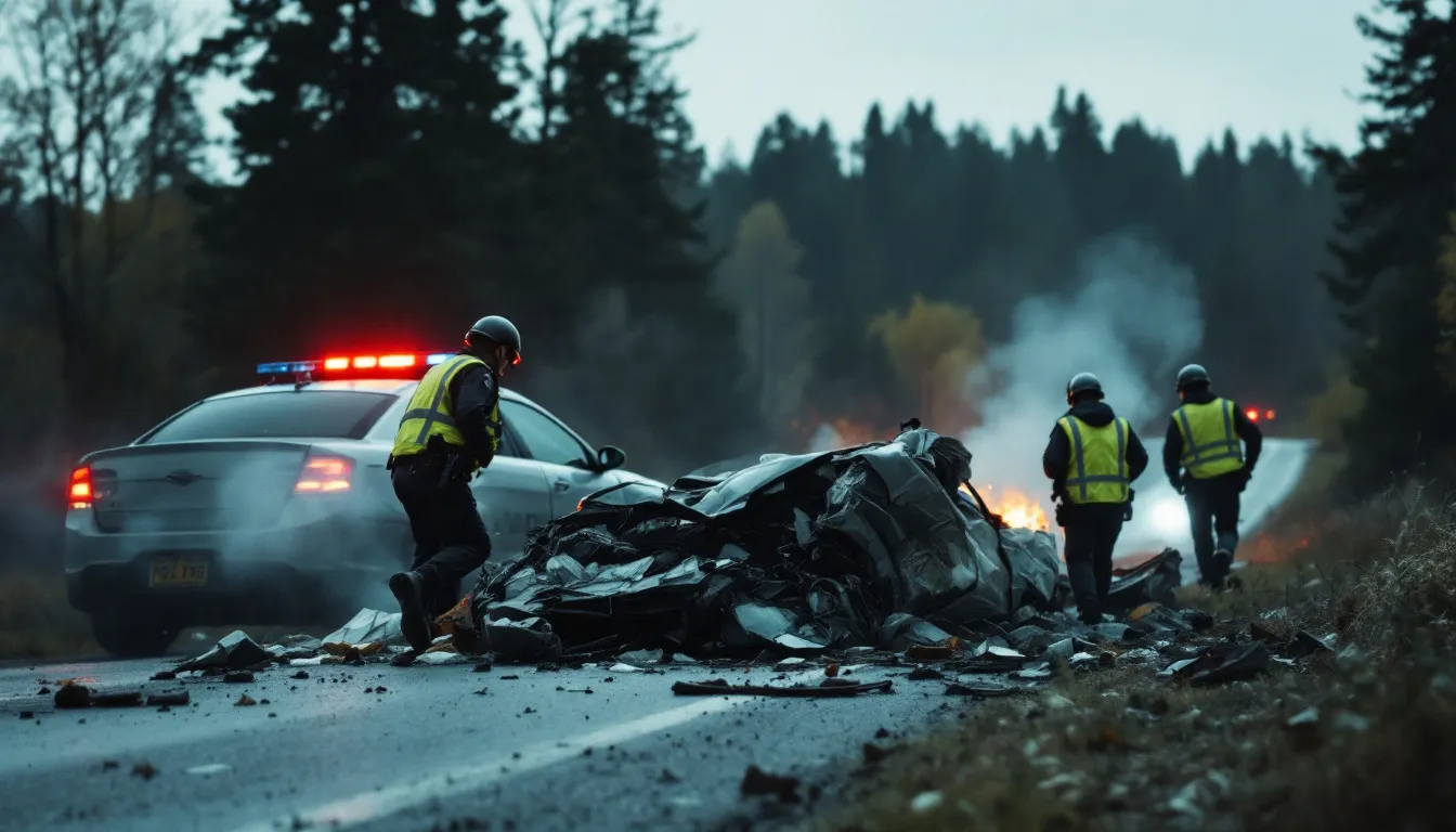 Police officers responding to an accident, showcasing their efforts in managing the scene.