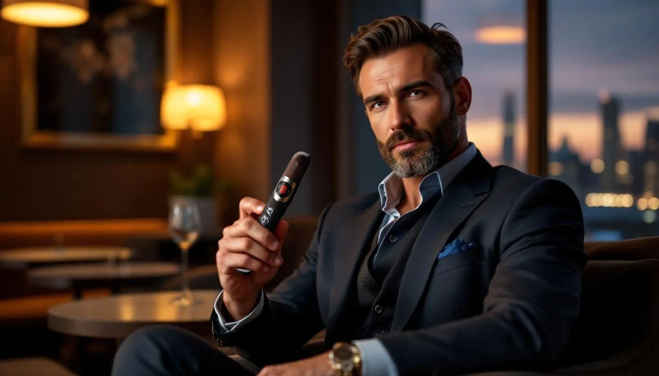 An individual enjoying a Cohiba cigar, showcasing the smoking experience.