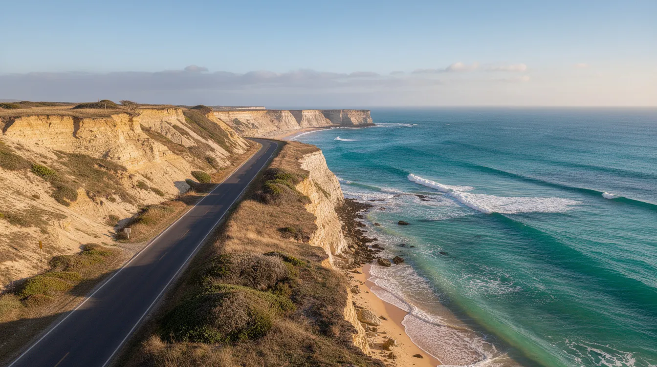 Une route côtière longeant l'Atlantique près de Laayoune.
