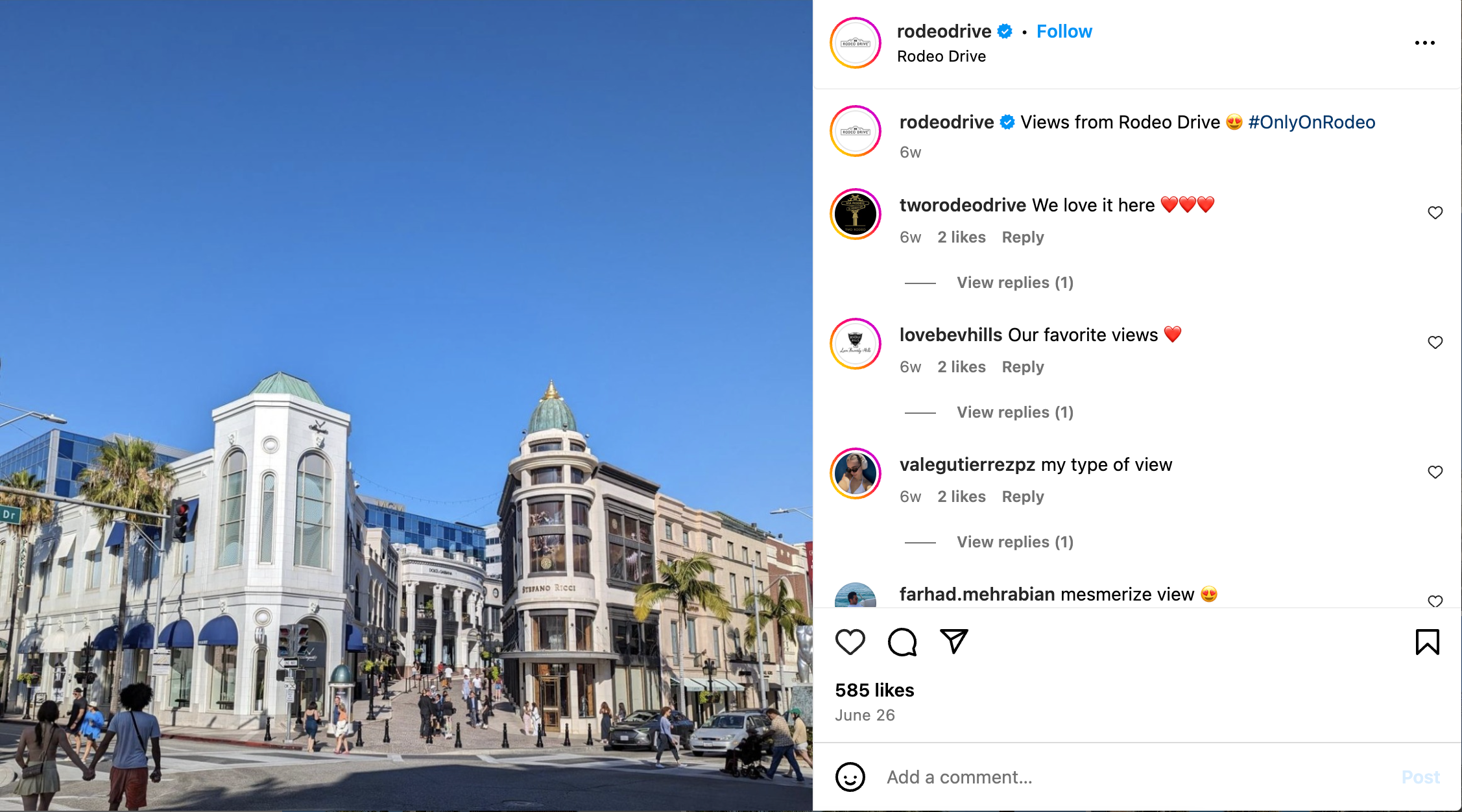 Instagram image of Rodeo Drive in Los Angeles.