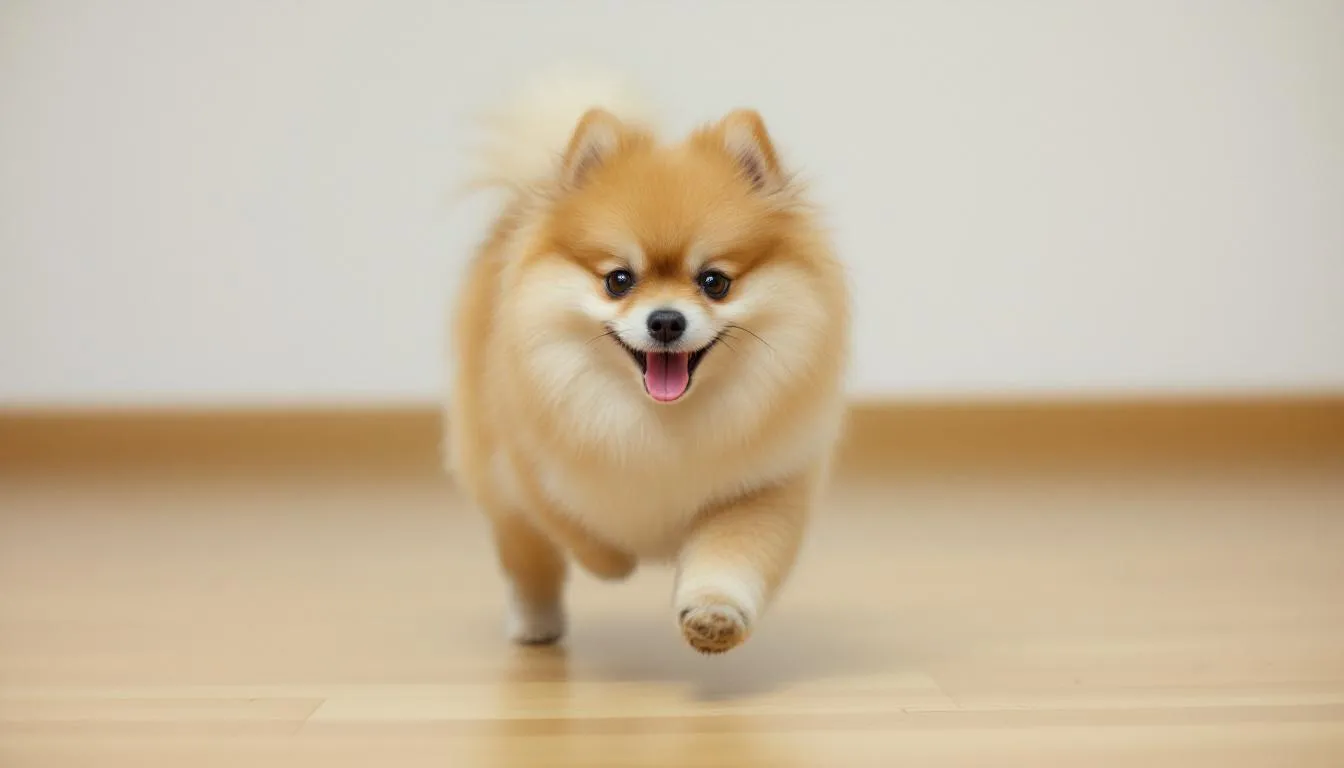 A small dog is shown demonstrating a characteristic skipping gait, indicative of patellar luxation, where the kneecap may be dislocated either medially or laterally. This image highlights the dog