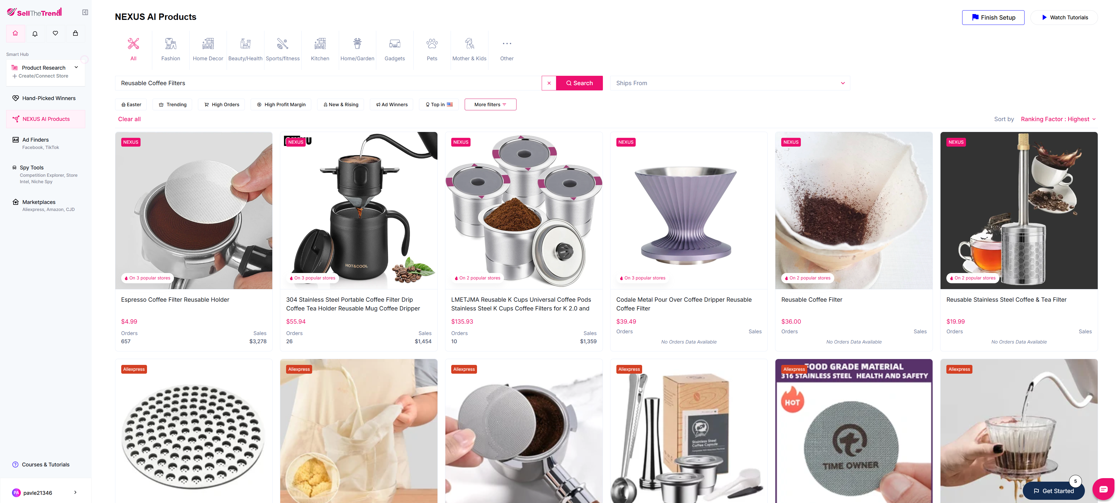 using sell the trend to find reusable coffee filters