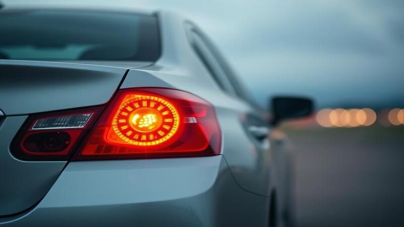 An image of a car with brake lights on and tail lights turned off