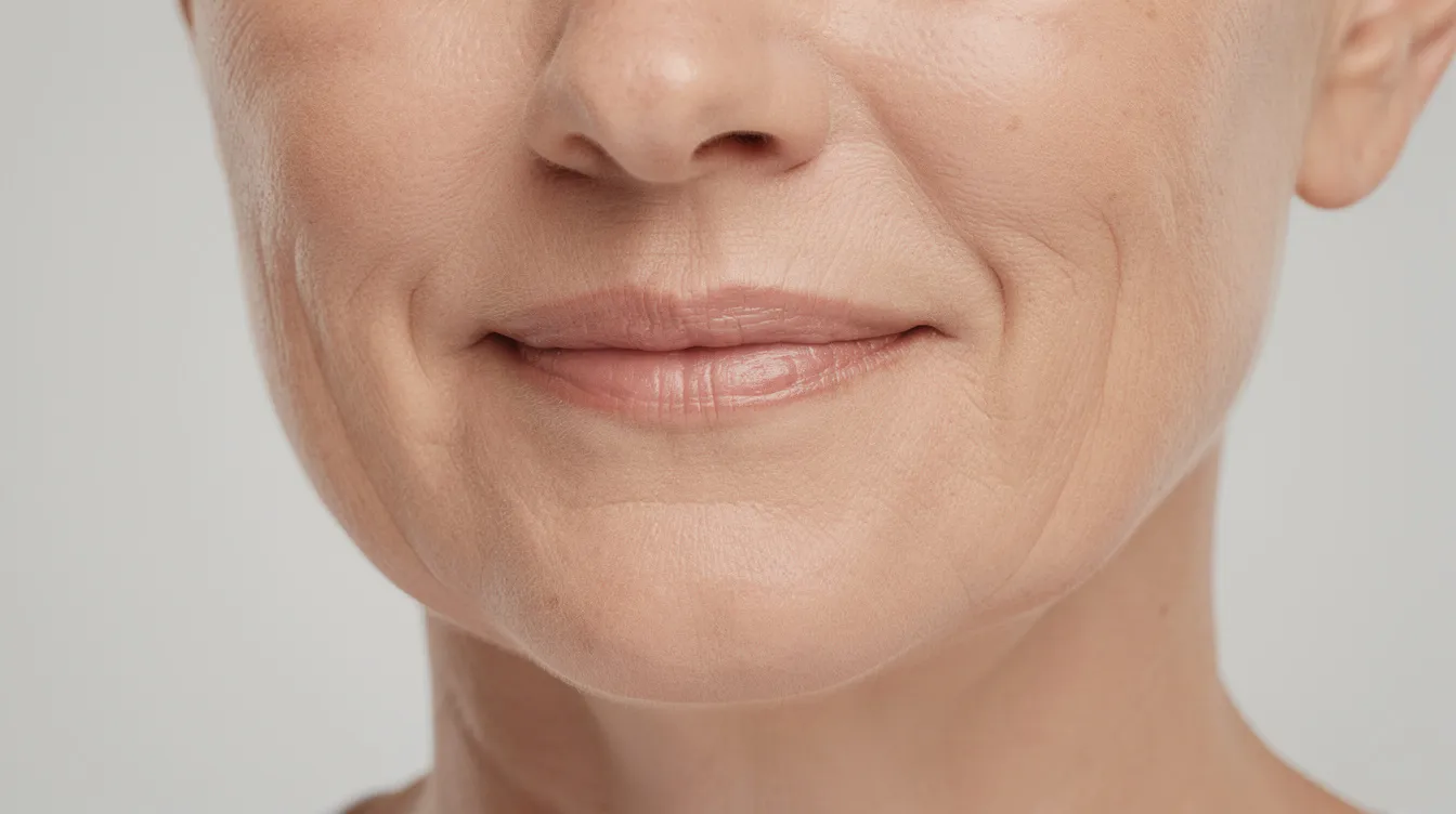 The image depicts a close-up of a face showing signs of lower-face aging, characterized by sagging jowls and loose skin along the jawline. This visual highlights the effects of skin laxity and collagen breakdown, emphasizing the need for treatment options like facial exercises or non-surgical procedures to improve sagging jowls naturally and restore a more youthful appearance.
