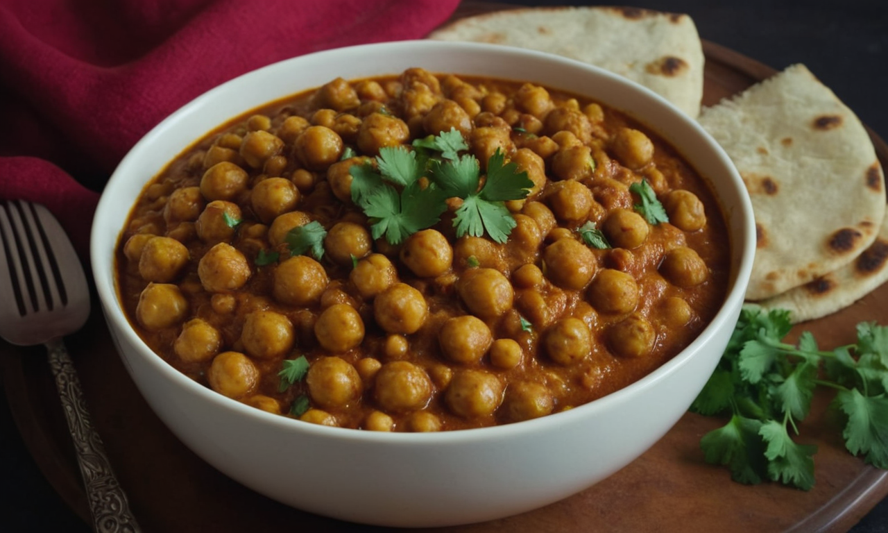 Delicious homemade chickpea curry, also known as Chana Masala, served in a bowl - a flavourful and vegan Indian dish
